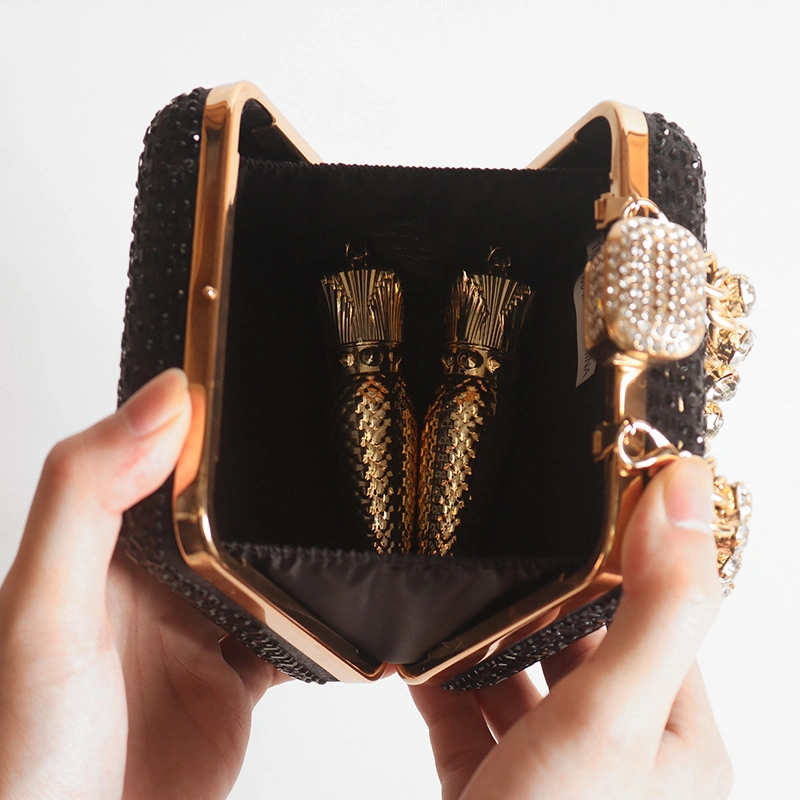 Womens Fashion Mini Crystal Embellished Clutch Bags with Chain