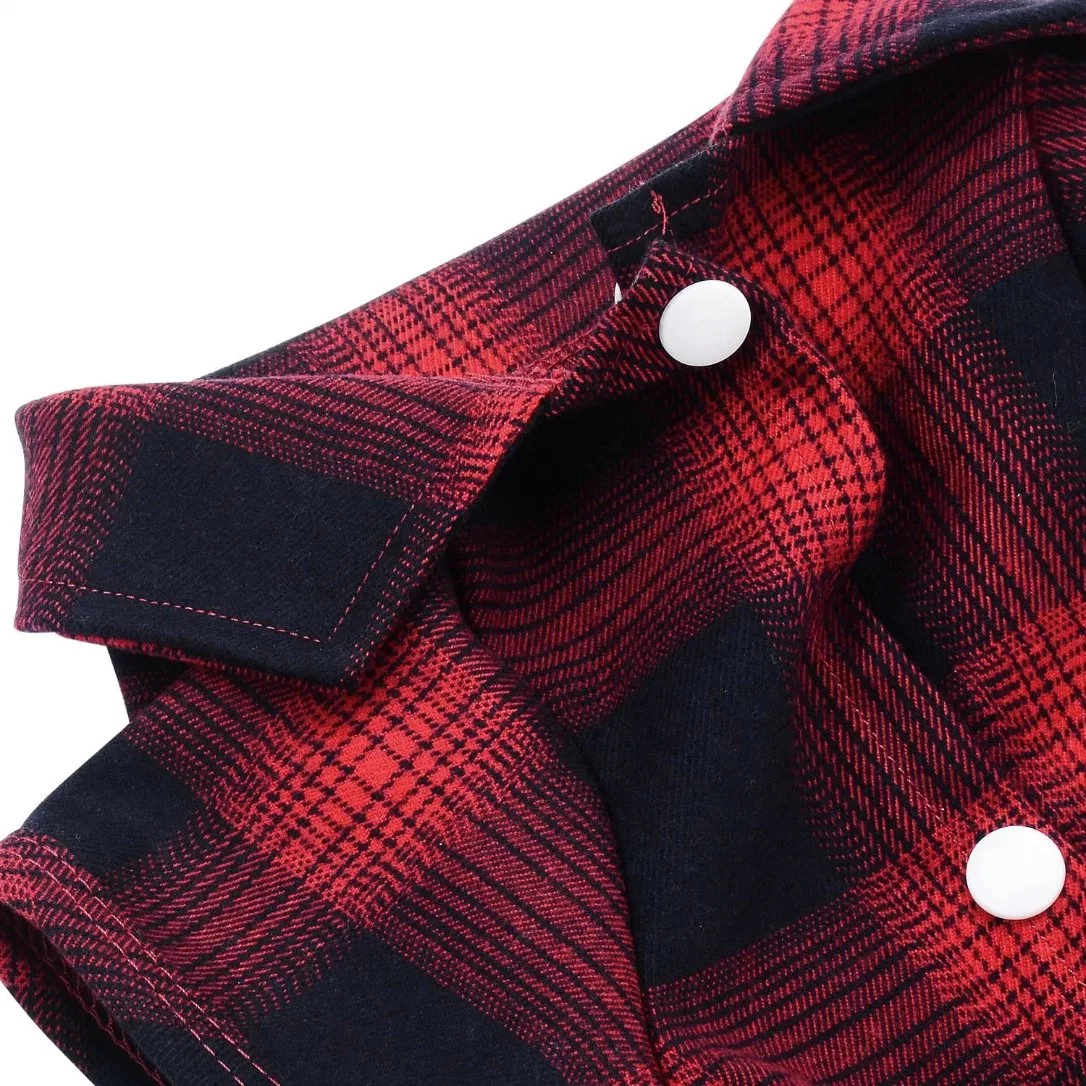 Diseño de Moda ropa de mascotas personalizada Gato de perro de búfalo rojo Conjunto de perro Camisa de cuadros para mascotas para Navidad