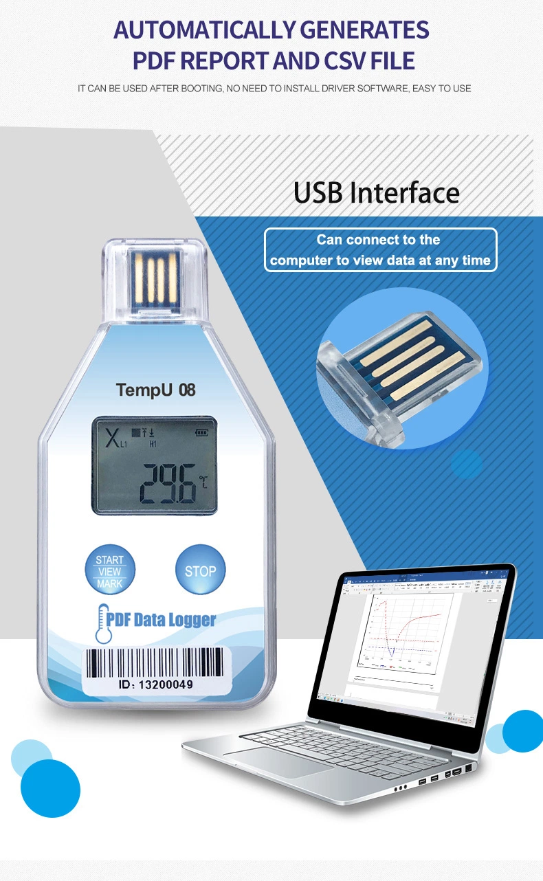 2021 China Manufacturer Tempu08 Single Use USB Temperature Data Loggers