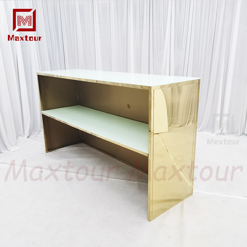 Luxus Full Gold Chrom Stahl Bar Tisch Glas Tischplatte Mit Barstühlen für das Hotel