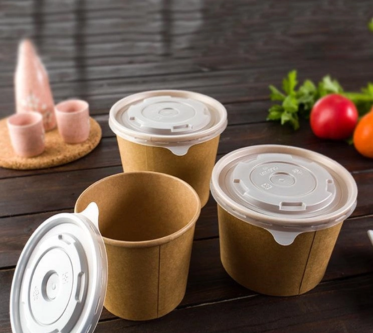 As taças de papel Kraft para salada personalizada descartáveis, com fornecimento de fábrica, podem ser microondas Tampas