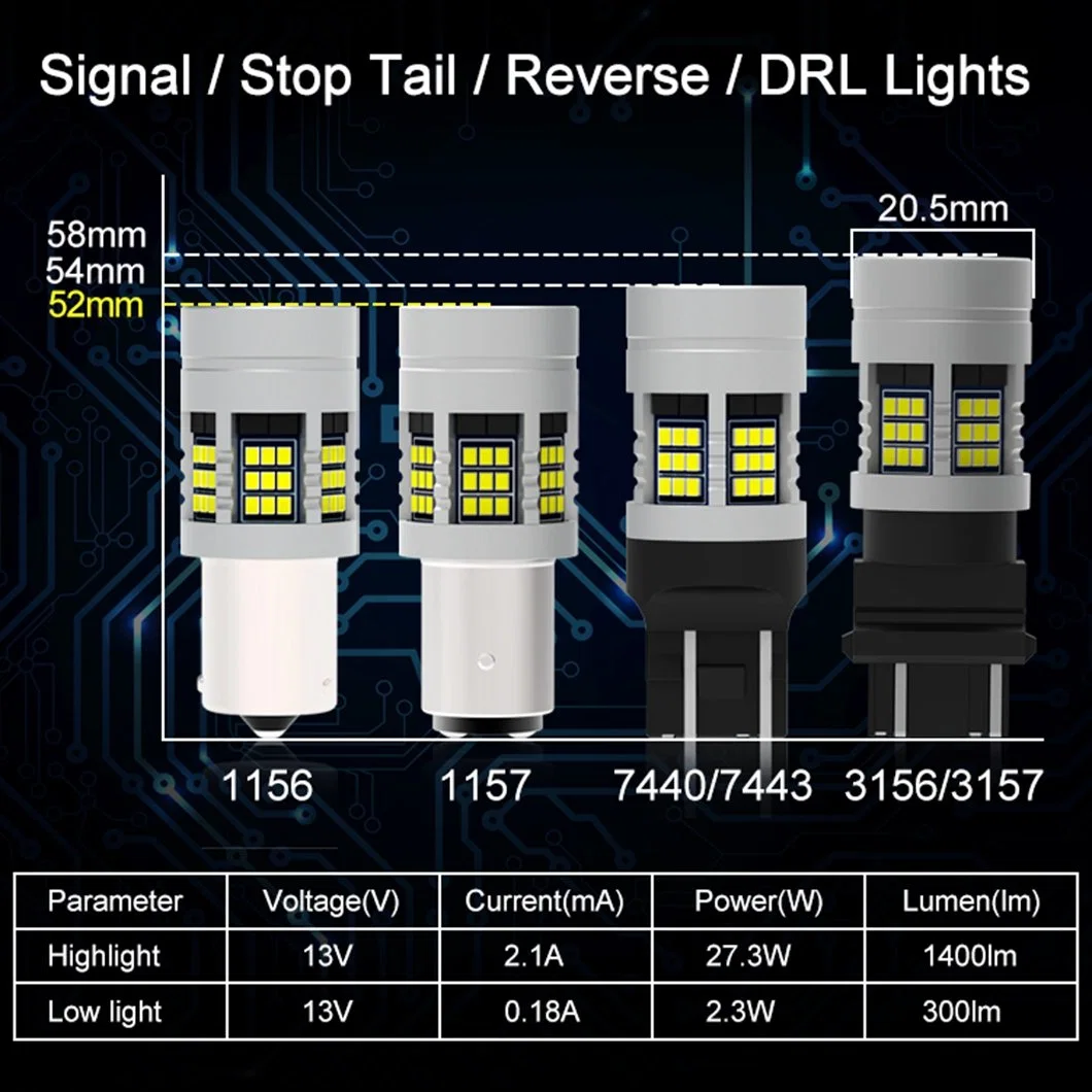 Gview SGC-C 12-18V 27W 1156/1157/3156/3157/7440/7443/BA15S/P21W/BAU15S 1156 Car 1157 luces de día t20 3157 canbus bombilla LED