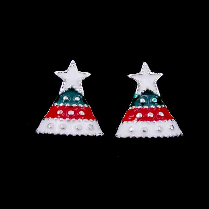 Red White Epoxy Children Jewellery Plated Rhodium Silver Smile Snowman Earrings