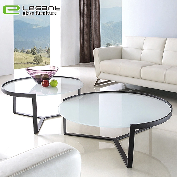 European Style Metal Frame Tempered Round Glass Center Coffee Table