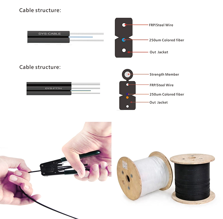 FTTH Fiber Drop Cable 1 2 Core Outdoor Indoor Fiber Optic Cable