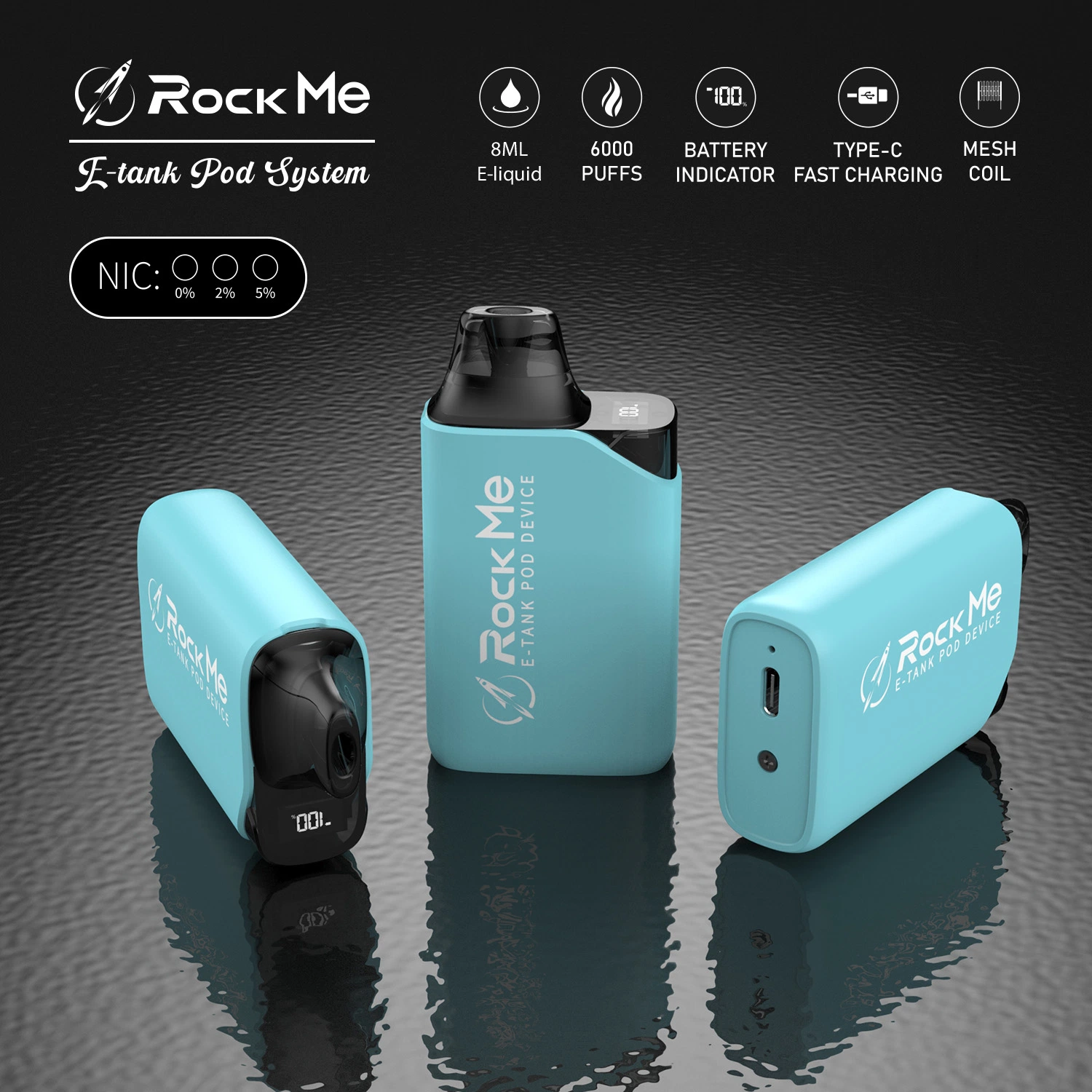 Atomiseur de haute qualité Rock Me E-Tank Dispositif Pod System Batterie rechargeable de 600mAh Vaporisateur