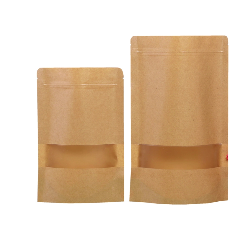 Kraft Paper Bags with Window Ziplock Plastic Packaging