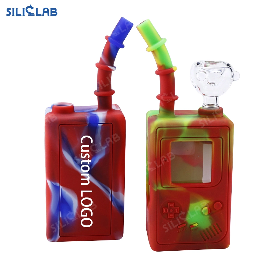 Juice Box Design Oil Burner Silicone Covered Glass Water Pipe Smoking DAB Rigs