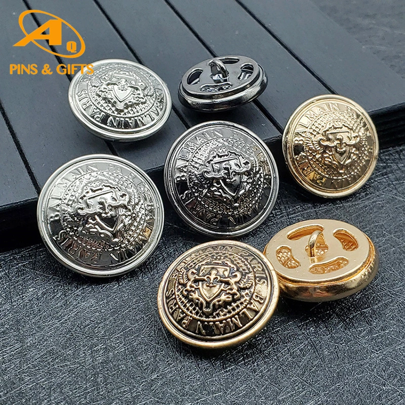 Made in China OEM Customized Logo Gold Embossed Dome Durable Navy Metal Sewing Shank Button for Clothes