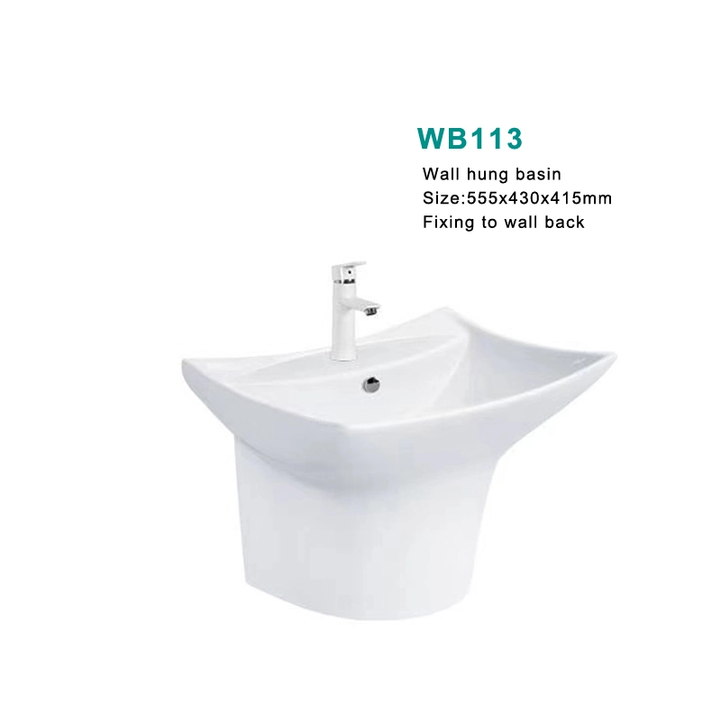 Square Wall Hanging Wall-Hung Easy Cleaning Glazed Basin Ceramic Bathroom Wash Basin with Faucet Hole Lavabo Fix to Wall Back Hanging Basin