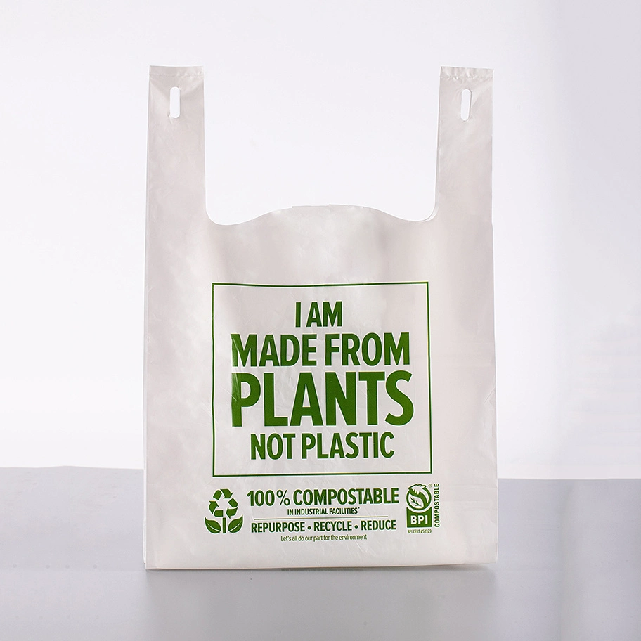 Eco Friendly Compostable Biodegradable Corn Starch /Pbat/PLA T-Shirt Shopping/Packing Bags Plastic Shopping Bag Ok Compostable