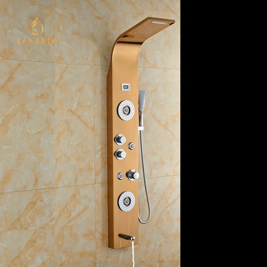 Body Jet SPA Massage sechs Funktionen Dusche Panel Wandmontage Gold Dusche Tower Panel mit Temperatur-Anzeige