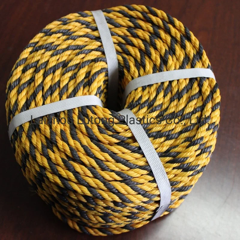 Factory 3 Strand Yellow and Black Color Twisted PE PP Plastic Twine Tiger Rope