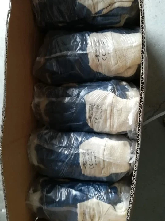 Blue Knitted Wrist Blue Nitrile Coated Cotton Gloves Nitrile 3/4 Dipped Gloves PPE Safety Protective Hand Protector