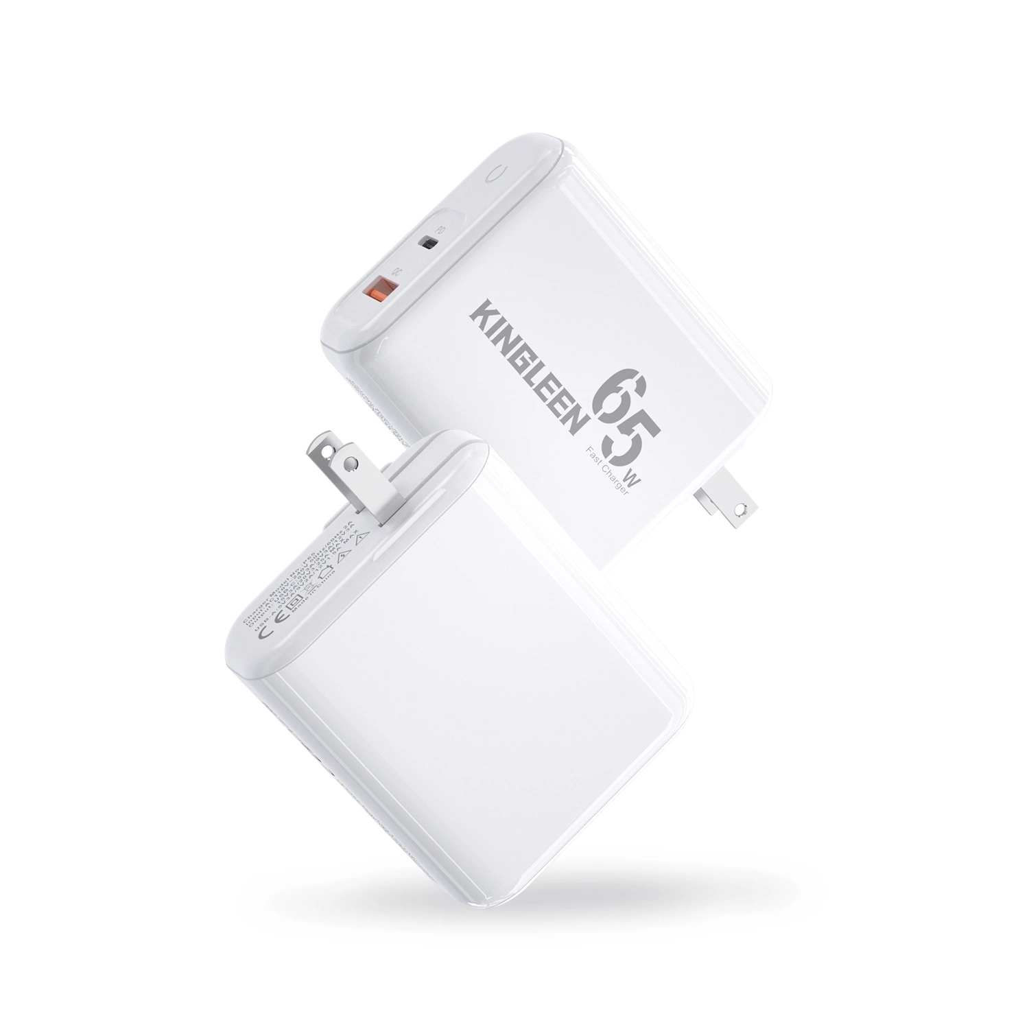 GAN 65W portátil/teléfono móvil/tablet Us-Plug Cargador 2-Port PD+QC 3,0 USB-C. Cargador