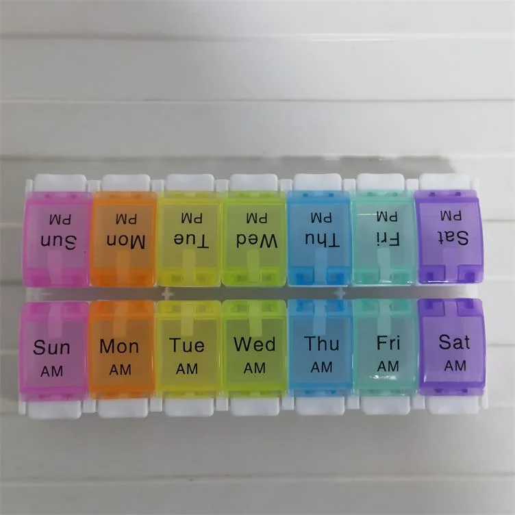 Colorful Portable Plastic 7 Days Weekly Travel Medicine Tablet Pill Vitamin Storage Boxes With Popup Open Design