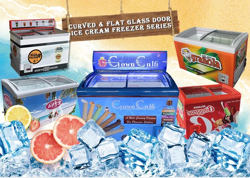 Flat Glass Door Frozen Food and Ice Cream Display Chest Cooler Freezer