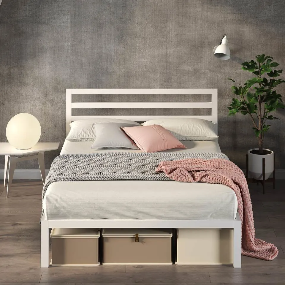 Home Hotel Apartment Modern Design Customization Metal Bedroom Sets Metal Single Double King Queen Bed Frame with Wooden Bed Slats