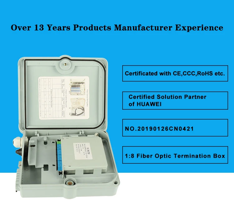 صندوق تقاطع FTTH بصري خارجي من الألياف الضوئية الخارجي بالمصنع 1X8