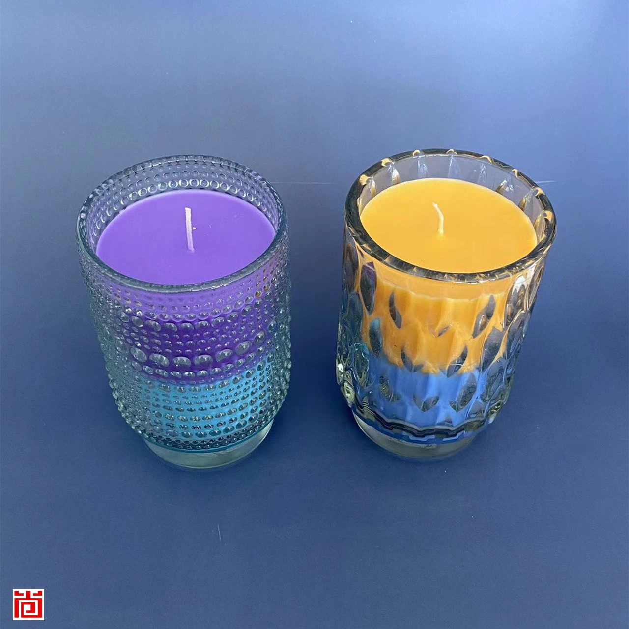 12.5oz Glass Candle Holders with Marvellous Patterns in Three Color Wax