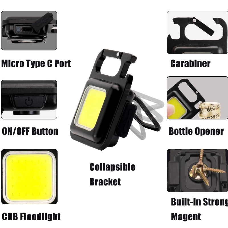 COB Bright USB Rechargeable Torch Mini 3 Light Modes Work Light Small Pocket Flashlights Camping Keychain Light