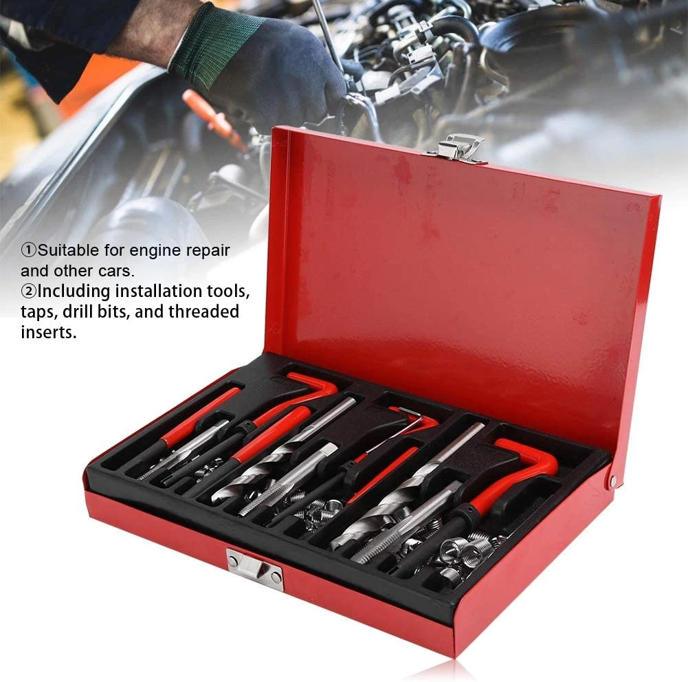 88PCS Gewindereparatur-Werkzeugsatz Schraubverbindung Drahtwechselwerkzeug Gewinde-Fix-Kit Gewinde-Reparatur-Set mit Werkzeugkasten DIY Reparatur Von Motorrädern (48090001)