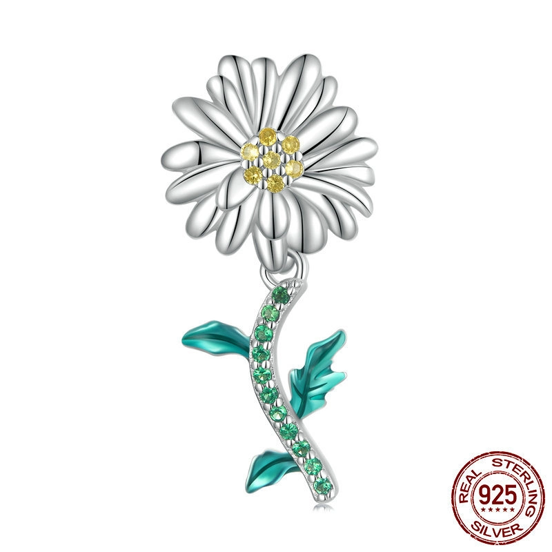 Fashion Jewelry 925 Silver Pendant Plant Daisy Flower Enamel Jewellry Pendant Charms Necklace Bracelet Sterling Silver Jewelry