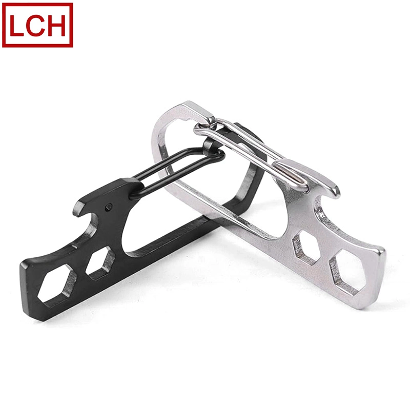 Customized CNC Stainless Steel Key Ring Carabiner Hook EDC Bottle Opener Hexagon Wrench Multi Tool