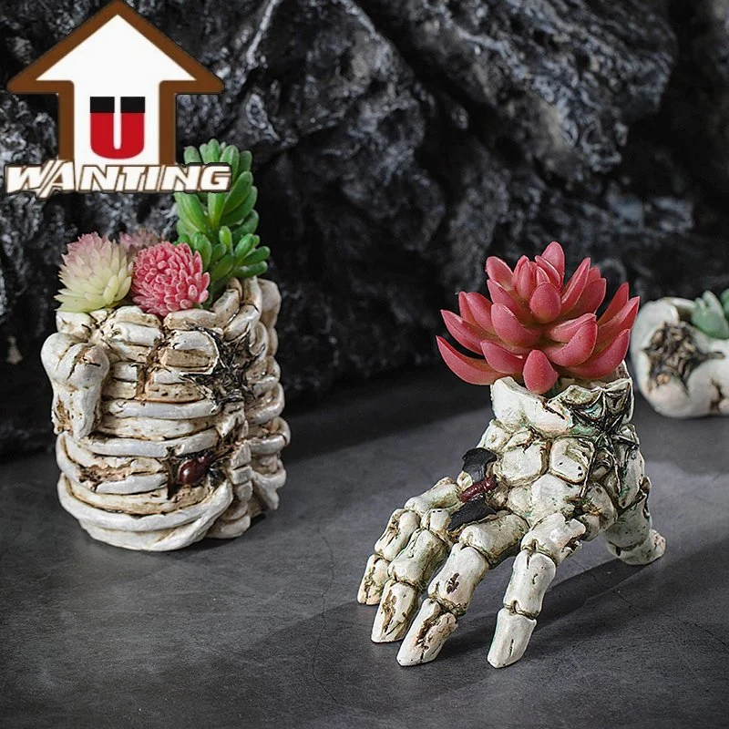 New Design Customized Hand Skeleton Flower Pot Garden Decoration Handicraft Resin Decor