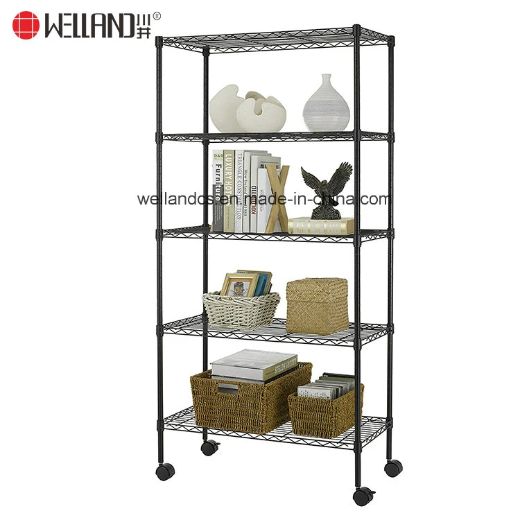 Livingroom Light Duty Metal Storage Rack Adjustable 5 Shelves Unit on Wheels