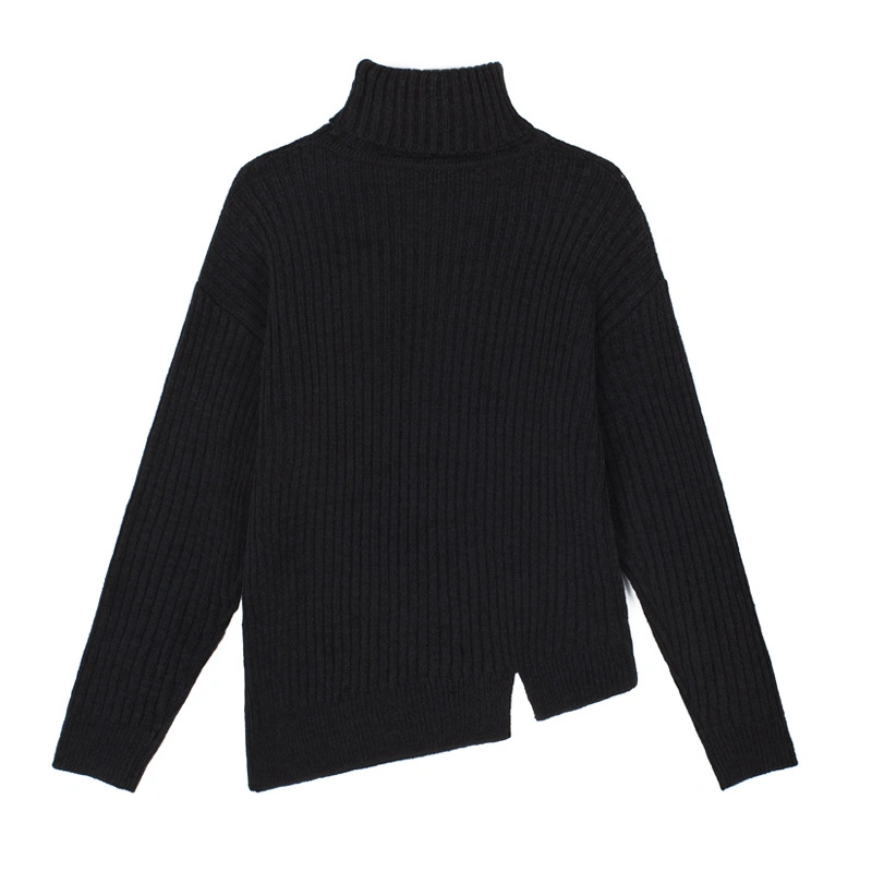 Wool Blended Irregular Bottom Knitted Pullover Women's Sweaters