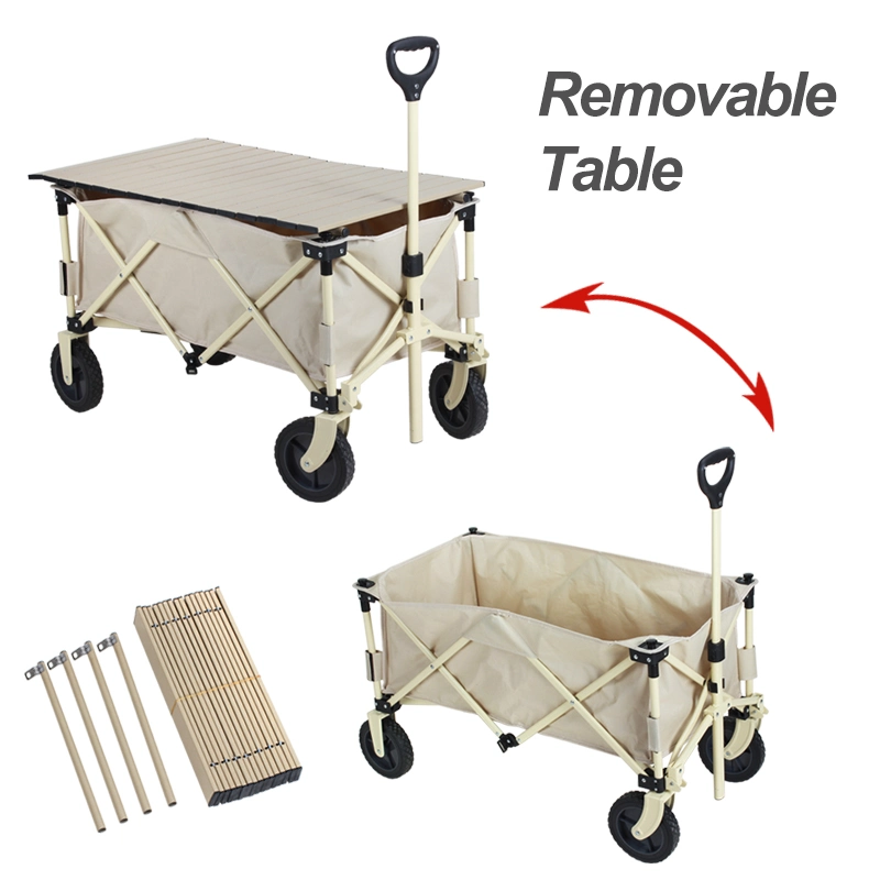 Custom Logo Outdoor Garden Carry Cart Trolley Metal Camping Wagon Table for Picnic Beach