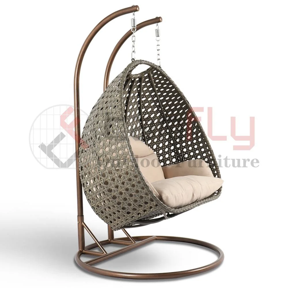 Patio Swings Double Seat Egg Chair Swing Wicker Hanging Chair with Stand