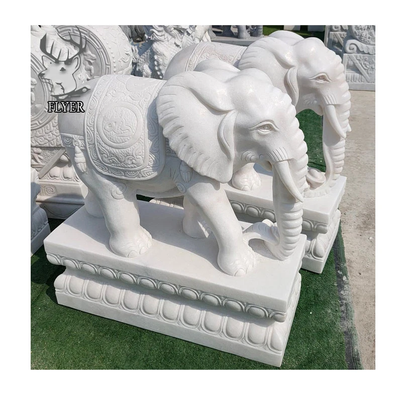 Garden Decoration Outdoor Large White Marble Stone Animal Elephant Sculptures Marble Elephant Statues