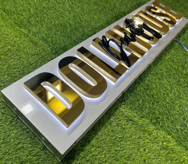 Benutzerdefinierte 3D LED-Logo Gold Buchstaben Zeichen Edelstahl Signage