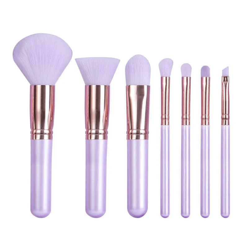 7PCS Pink Custom Face Cosmetic Makeup Brush Set Synthetic Hair Nylon Bristles Purple Makeup Brush Set with Bag