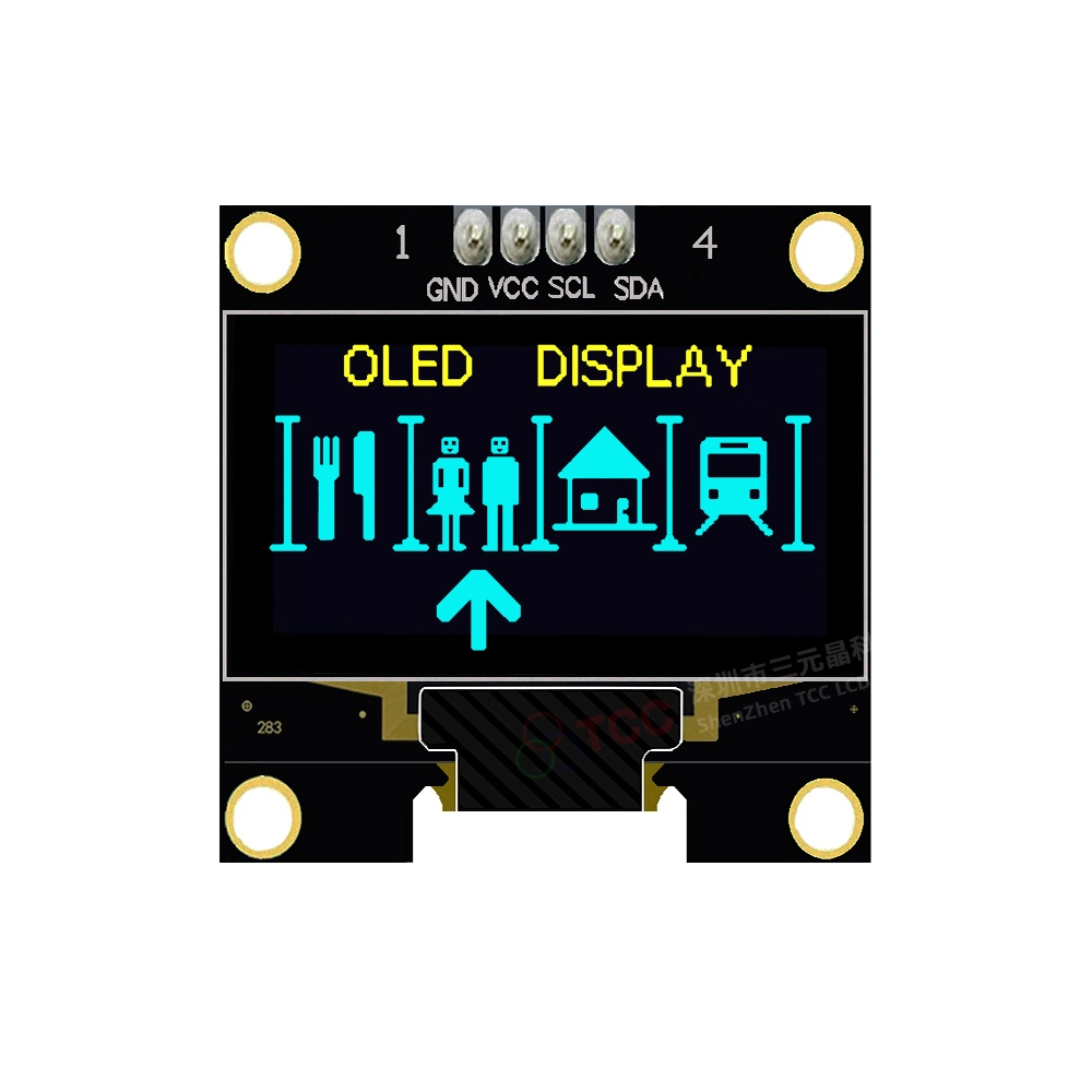 Ecrã LCD monocromático de 0.96 polegadas 128X64 IIC Interface Amarelo - Azul OLED Visor