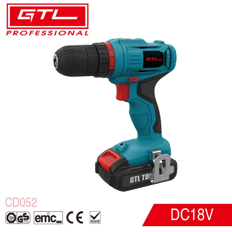 Electric Power Tools Built in LED Work Light 18V Cordless Driver-Lithium Drill with Motor Brake, Battery Indicator, Two Gear Speed, Spindle Lock (CD052)
