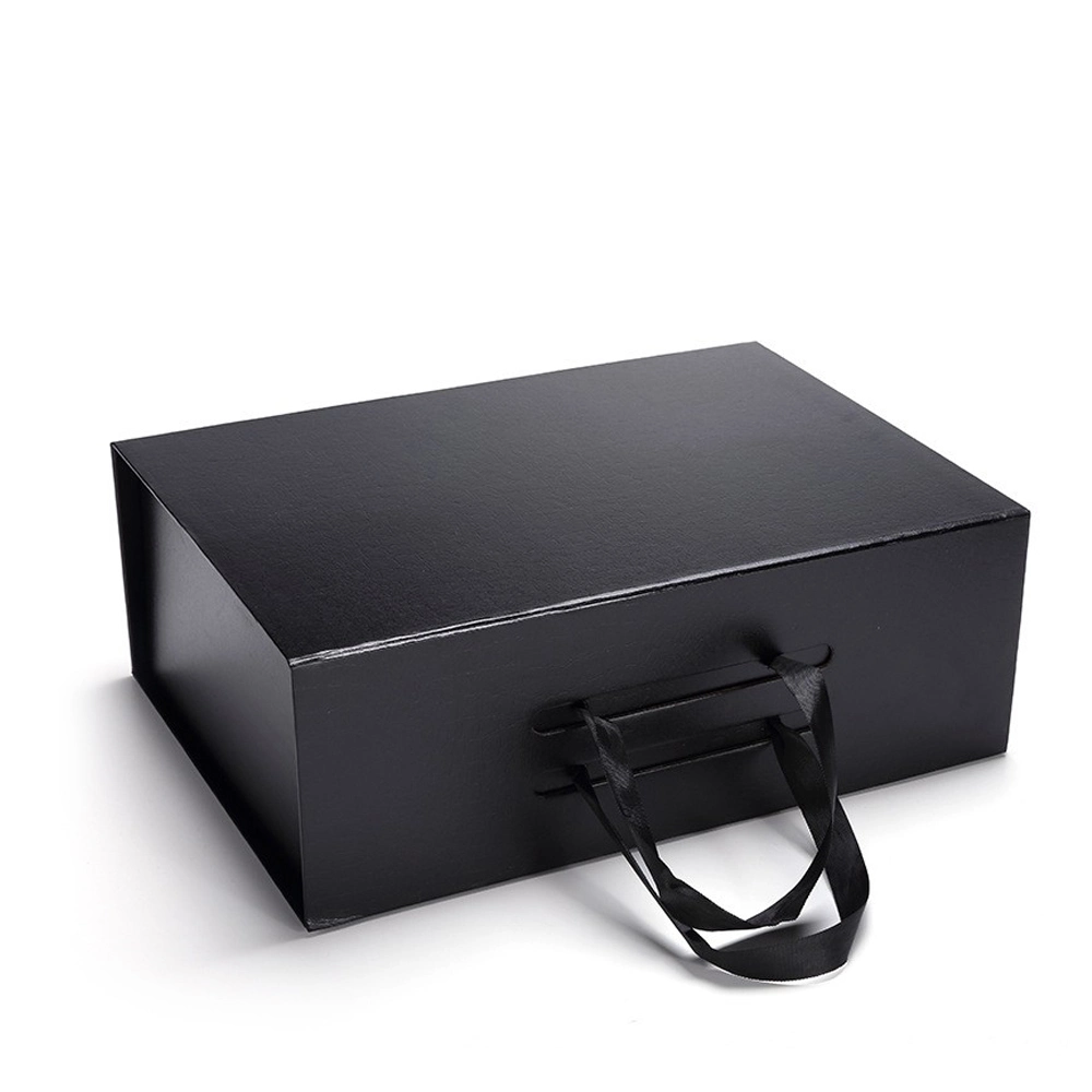 Custom Large Small Kraft Cardboard Packaging Shipping Black Corrugated Mailer Box with Ribbon Handle