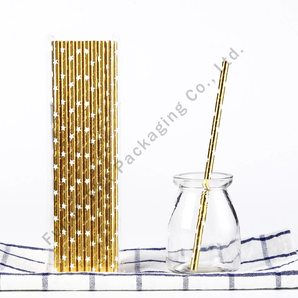 Gold Foil Paper Straws Christmas Holiday Wedding Anniversary Disposable Drinking Straw 100% Biodegradable Wholesale/Supplier Straw