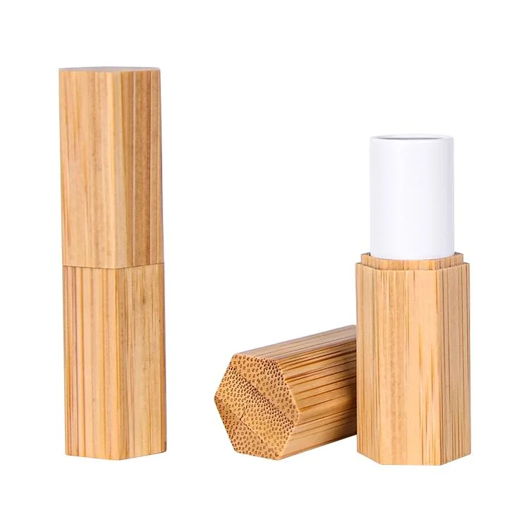 Luxus Bambus Kosmetikschlauch Lippenbalsam Behälter Bamboo Beauty Lipstick Rohr Kunststoff Schraube Verpackung leer Natur 15g 25-30 Tage