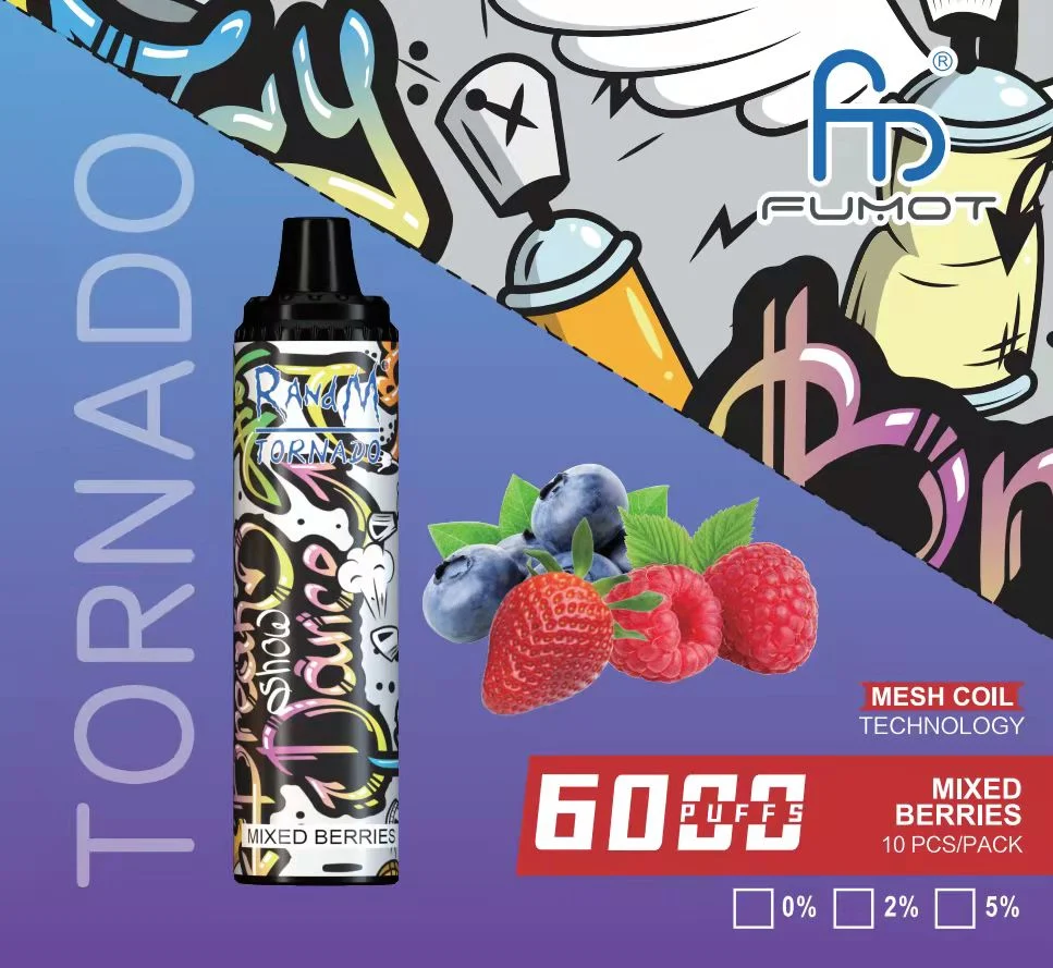 Design agradável e caneta vape descartável recarregável de longa duração com 6000 puffs, Randm Tornado.