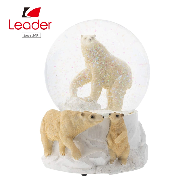 Playful White Tan Puppies Figurine Water Globe Resin Snowglobe