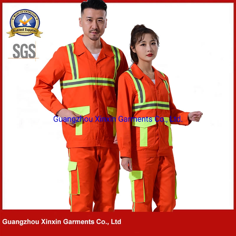 Chaquetas de cremallera reflectivas nocturnas para trabajadores de saneamiento de manga corta naranja Unisex Pantalones de trabajo de ingeniería ropa de taller Uniformes (W2255)