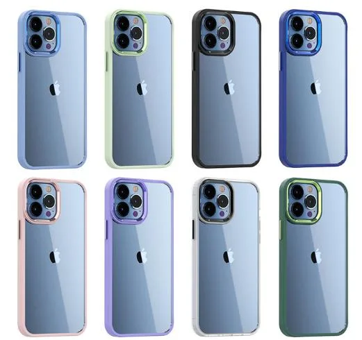 Fundas para teléfonos de armazón para iPhone 14 13 12 11 X Max xr 8 7 Plus cubierta resistente a golpes carcasa móvil Back 3 in 1 Hybrid TPU PC Metal Coating Clear Color