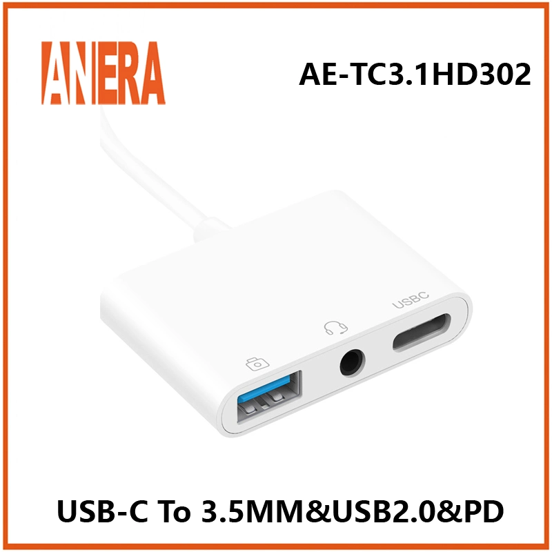 Anera Hot Selling 3 en 1 TypeC à 3,5 mm USB2.0 Carte son USB Type C de chargement de l'adaptateur audio externe PD