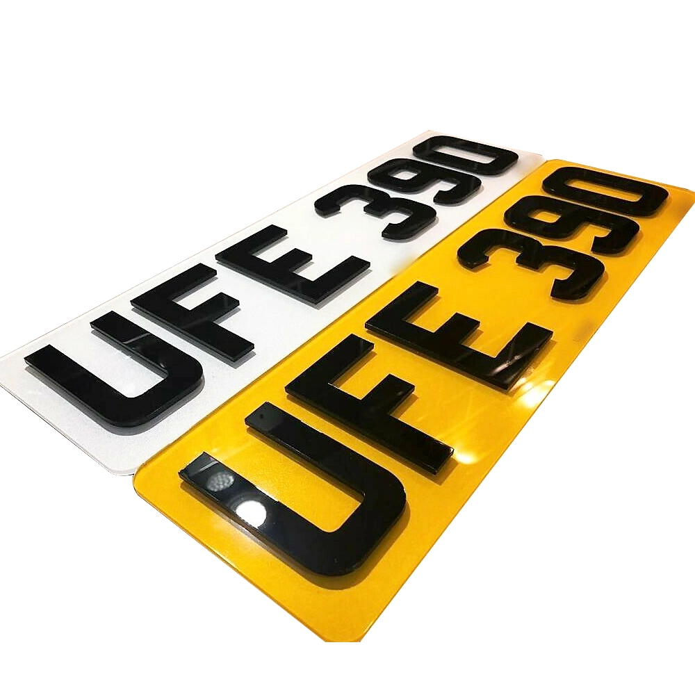 3D 4D Letters Acrylic Black Yellow Car License Number Plates