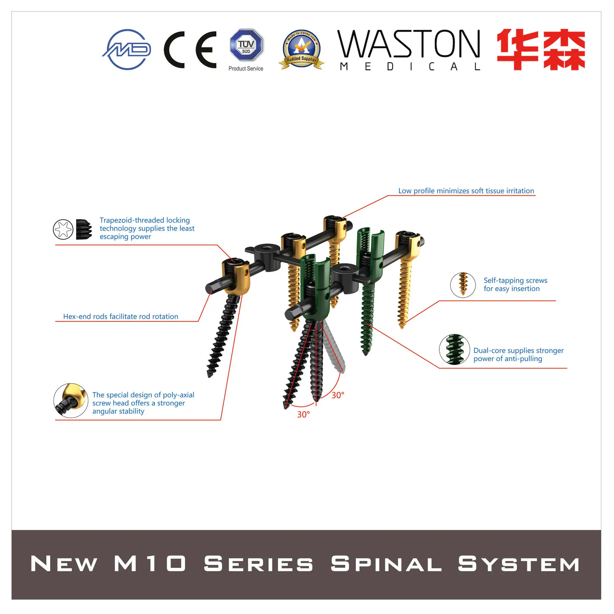 Pedicle Screws, Titanium Alloy, Orthopedic Implant, Spine, Surgical, Medical Instrument Set, with CE/ISO/FDA, Dislocation, Fracture, Lumber and Cervical Verterb