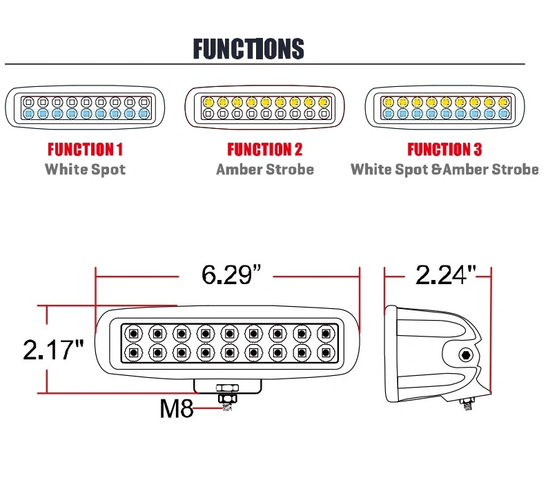 Wholesale/Supplier 6" Rectangle Spot Beam with Strobe DC10-30V 18W LED Work Light White / Amber, Spot / Strobe Functions Flash Light