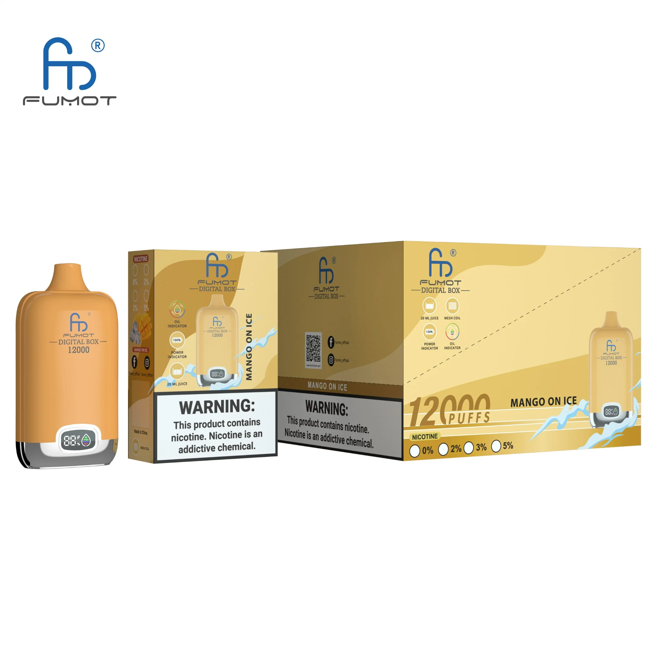 Fábrica al por mayor Fumot Digital Box 12K Puffs con 20ml E-Liquid Cigarrillo electrónico VAPE